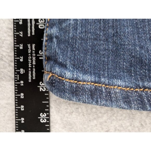 Machine Nouvelle Mode Jeans Womens SZ 30 Blue Destressed Whiskers Tapered Faded - Picture 13 of 16